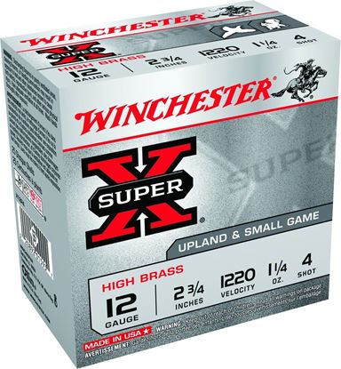 Picture of Winchester X12P4 Super-X Shotshell 12 GA, 2-3/4 in, No. 4, 1-1/4oz, Max Dr, 1220 fps, 25 Rnd per Box