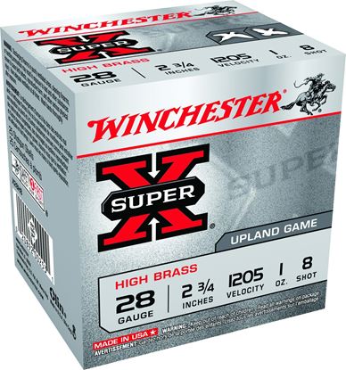 Picture of Winchester X28H8 Super-X Shotshell 28 GA, 2-3/4 in, No. 8, 1oz, Max Dr, 1205 fps, 25 Rnd per Box