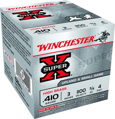 Picture of Winchester X413H4 Super-X Shotshell 410 GA, 3 in, No. 4, 3/4oz, Max Dr, 1100 fps, 25 Rnd per Box