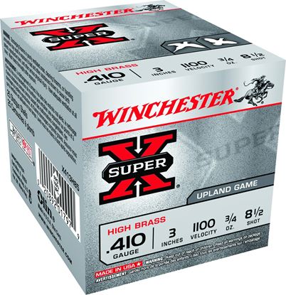 Picture of Winchester X413H85 Super-X Shotshell 410 GA, 3 in, No. 8-1/2, 3/4oz, Max Dr, 1100 fps, 25 Rnd per Box