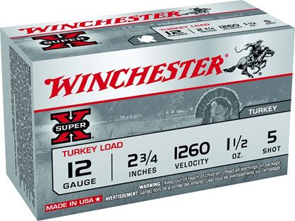 Picture of Winchester X12MT5 Super-X Turkey Shotshell 12 GA, 2-3/4 in, No. 5, 1-1/2oz, 1260 fps, 10 Rnd per Box