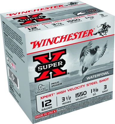 Picture of Winchester WEX12L3 Super-X Xpert Shotshell 12 GA, 3-1/2 in, No. 3, 1-3/8oz, 1550 fps, 25 Rnd per Box