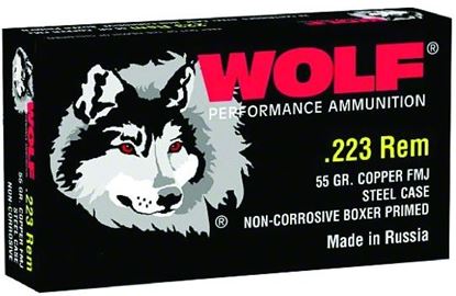 Picture of Wolf 22355 Performance Rifle Ammo 223 REM/5.56 NATO, Bimetal Jacket, 55 Grains, 3241 fps, 20 Rnd Box, 25 Boxes per Case, 500 Rounds