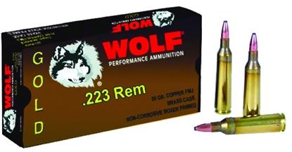 Picture of Wolf 22355FMJ Performance Rifle Ammo 223 REM, FMJ, 55 Grains, 3250 fps, 20 Rnd, 50 Boxed, 1,000 Rds/Cs