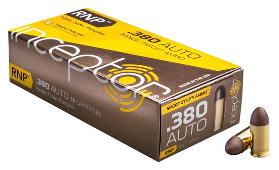 Picture of Inceptor Ammunition 380RNPBR-50 Inceptor RNP 380 Auto 60 Gr, 1250 fps, 226 ft lbs., Sport Utility Ammo, 50 Per Box