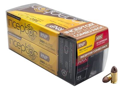 Picture of Inceptor Ammunition 380RNPARXBR-125 Inceptor Sport Utility Pack 380 Auto RNP 60 Gr, ARX 56 Gr, 125 Per Box