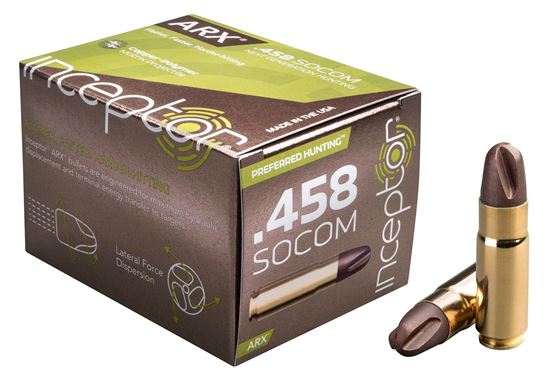 Picture of Inceptor Ammunition 458SOCOMARXBR-200-20 Inceptor ARX 458 SOCOM 200 Gr, 2200 fps, 2150 ft lbs., Preferred Hunting, 20 Per Box
