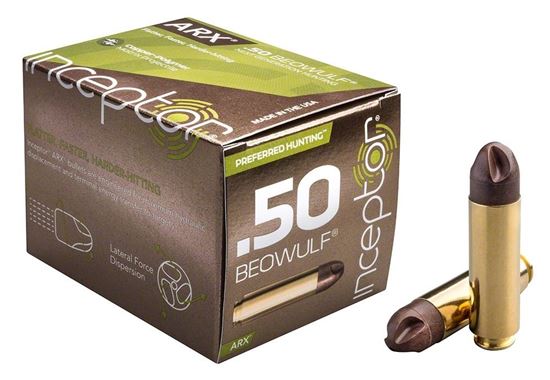 Picture of Inceptor Ammunition 50BEOARXBR-200-20 Inceptor ARX 50 BEOWULF 200 Gr, 2500 fps, 2776 ft lbs., Preferred Hunting, 20 Per Box