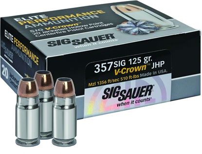 Picture of Sig Sauer E357S1-20 Elite V-Crown Performance Pistol Ammo 357 SIG, JHP, 125 Gr, 1356 fps, 20 Rnd, Boxed
