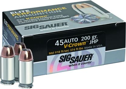 Picture of Sig Sauer E45AP1-20 Elite V-Crown Performance Pistol Ammo 45 ACP, JHP, 200 Gr, 918 fps, 20 Rnd, Boxed