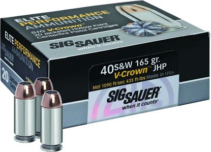 Picture of Sig Sauer E40SW1-20 Elite V-Crown Performance Pistol Ammo 40 S&W, JHP, 165 Gr, 1090 fps, 20 Rnd, Boxed