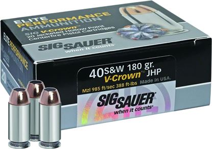 Picture of Sig Sauer E40SW2-20 Elite V-Crown Performance Pistol Ammo 40 S&W, JHP, 180 Gr, 1090 fps, 20 Rnd, Boxed