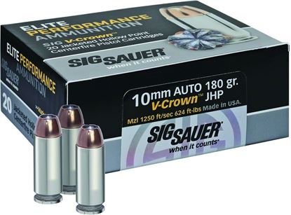 Picture of Sig Sauer E10MM1-20 Elite V-Crown Performance Pistol Ammo 10MM, JHP, 180 Gr, 1250 fps, 20 Rnd, Boxed