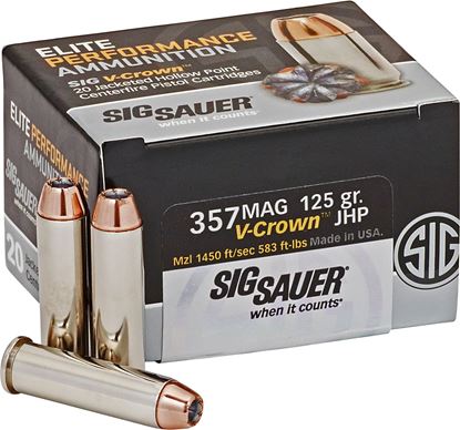 Picture of Sig Sauer E357M1-20 Elite V-Crown Performance Pistol Ammo 357 MAG, JHP, 125 Gr, 1450 fps, 20 Rnd, Boxed