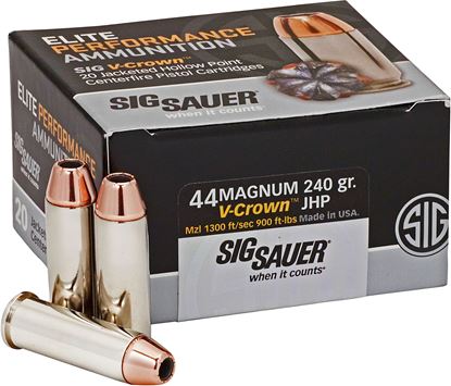 Picture of Sig Sauer E44MA1-20 Elite V-Crown Performance Pistol Ammo 44 MAG, JHP, 240 Gr, 1300 fps, 20 Rnd, Boxed