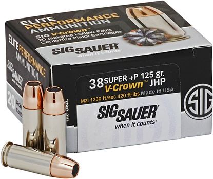 Picture of Sig Sauer E38SP1-20 Elite V-Crown Performance Pistol Ammo 38 SPL, JHP, 125 Gr, 900 fps, 20 Rnd, Boxed