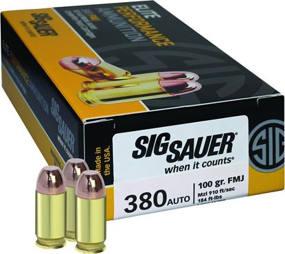 Picture of Sig Sauer E380B1-50 Elite Performance Pistol Ball Ammo 380 ACP, FMJ, 100 Gr, 910 fps, 50 Rnd, Boxed
