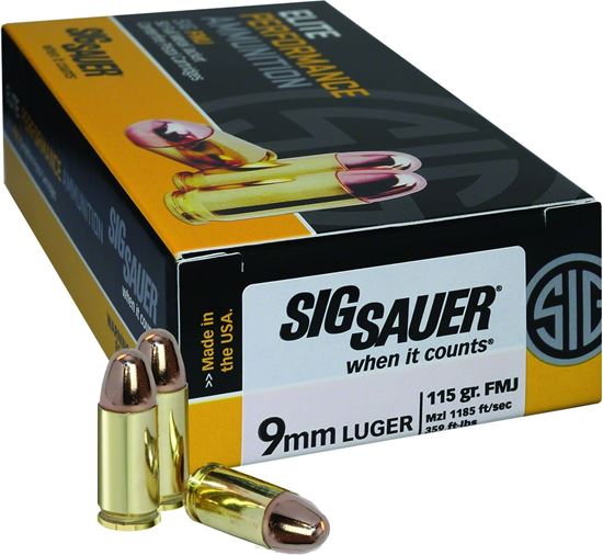 Picture of Sig Sauer E9MMB1-50 Elite Performance Pistol Ball Ammo 9MM, FMJ, 115 Gr, 1185 fps, 50 Rnd, Boxed