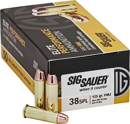 Picture of Sig Sauer E38SB1-50 Elite Performance Pistol Ball Ammo 38 SPL, FMJ, 125 Gr, 900 fps, 50 Rnd, Boxed