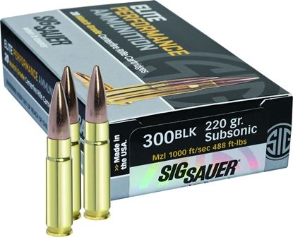 Picture of Sig Sauer E300A2-20 Elite Performance Match Grade Rifle Ammo 300 AAC, Sierra MatchKing, 220 Grains, 1000 fps, 20, Boxed