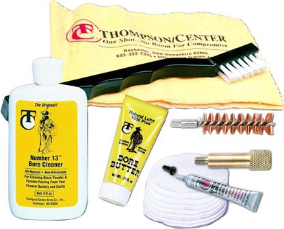 Picture of Thompson Center 31007357 In-Line Cleaning System Cleaner Swab Jag Patches Brush SOLVENT-GREASE-BOREBUTTER-FLUSH KIT