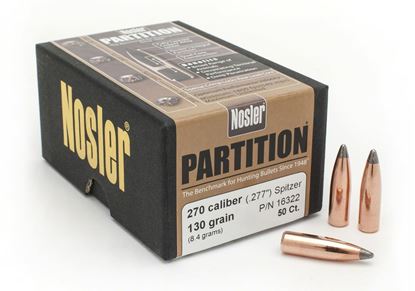 Picture of Nosler 16322 Rifle Bullets 270Cal 130Gr Partition Spitzer .277 50Bx