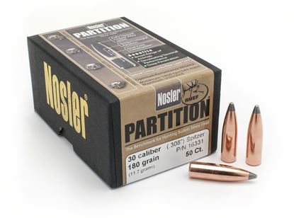 Picture of Nosler 16331 Rifle Bullets 30Cal 180Gr Partition Spitzer .308 50Bx