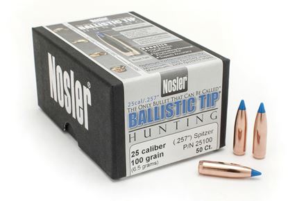 Picture of Nosler 25100 Rifle Bullets 25Cal 100Gr Ballistic Tip Spitzer .257 Blue Tip 50Bx