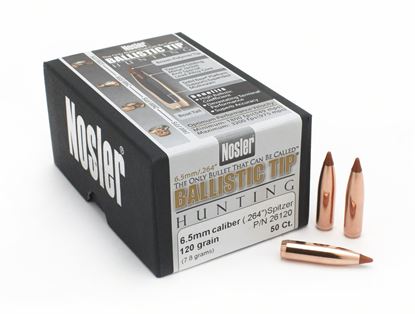 Picture of Nosler 26120 Rifle Bullets 6.5mm 120Gr Ballistic Tip Spitzer .264 Brown Tip 50Bx