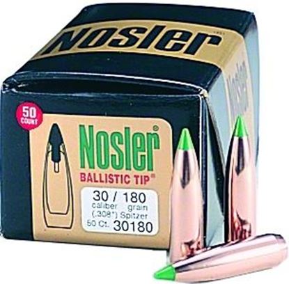 Picture of Nosler 30180 Rifle Bullets 30Cal 180Gr Ballistic Tip Spitzer .308 Green Tip 50Bx