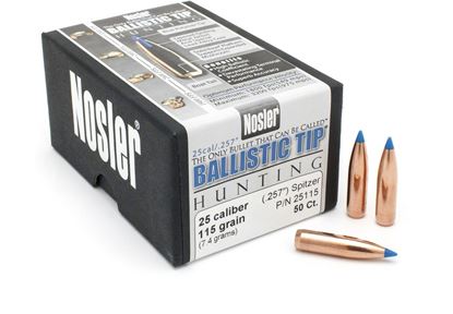 Picture of Nosler 25115 Rifle Bullets 25Cal 115 Gr Ballistic Tip Spitzer .257 Blue Tip 50Bx