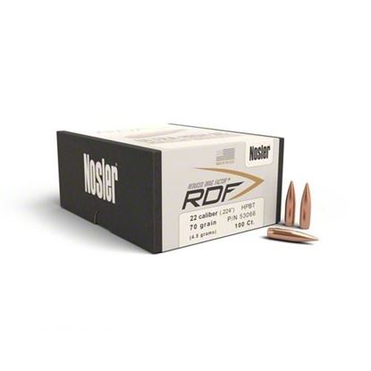 Picture of Nosler 53066 RDF Reduced Drag Factor Rifle Bullets, 22 Cal, 70 Gr, HPBT, 100 Ct