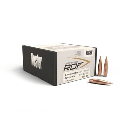 Picture of Nosler 53505 RDF Reduced Drag Factor Rifle Bullets 6.5mm 130 HPBT (100 ct)