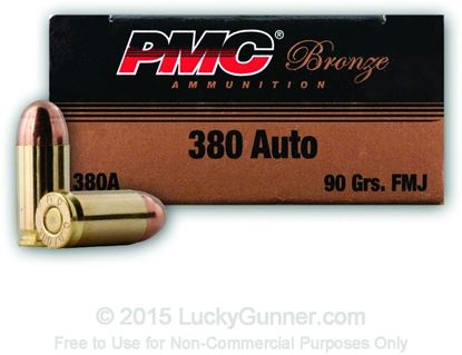 Picture of PMC 380A Bronze Pistol Ammo 380 ACP, FMJ, 90 Gr, 961 fps, 50 Rnd, Boxed