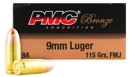 Picture of PMC 9A Bronze Pistol Ammo 9MM, FMJ, 115 Gr, 1150 fps, 50 Rnd, Boxed