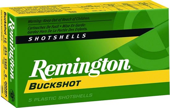 Picture of Remington 12B000 Express Shotgun Ammo 12 GA, 2-3/4 in, 000B, 8 Pellets, 1325 fps, 5 Rounds, Boxed