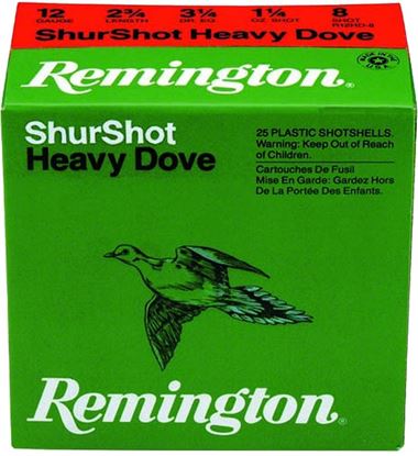 Picture of Remington RHD128 Shurshot Heavy Dove Shotshell 12 GA, 2-3/4 in, No. 8, 1-1/8oz, 3-1/4 Dr, 1255 fps, 25 Rnd per Box