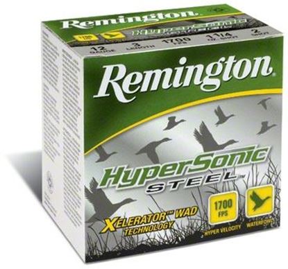 Picture of Remington HSS12354 HyperSonic Steel Shotshell 12 GA, 3-1/2 in, No. 4, 1-3/8oz, 1700 fps, 25 Rnd per Box