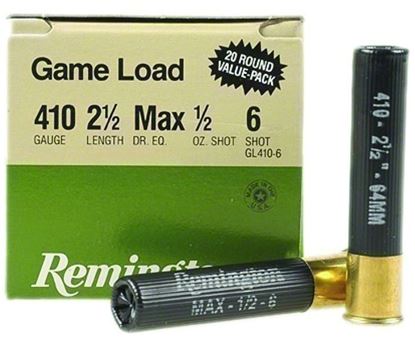 Picture of Remington GL4106 Game Load Shotshell 410 GA, 2-1/2 in, No. 6, 1/2oz, Max Dr, 1200 fps, 20 Rnd per Box