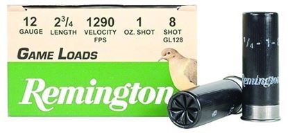 Picture of Remington GL128 Game Load Shotshell 12 GA, 2-3/4 in, No. 8, 1oz, 3-1/4 Dr, 1290 fps, 25 Rnd per Box