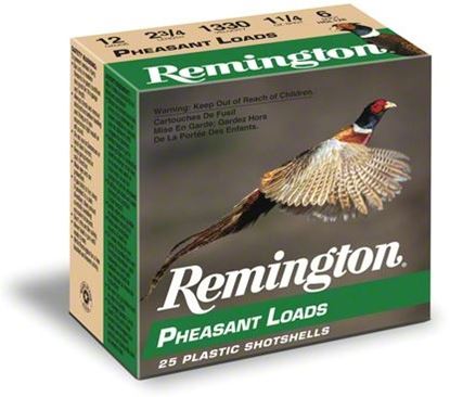 Picture of Remington PL126 Pheasant Loads Shotshell 12 GA, 2-3/4 in, No. 6, 1-1/4oz, 3-3/4 Dr, 1330 fps, 25 Rnd per Box