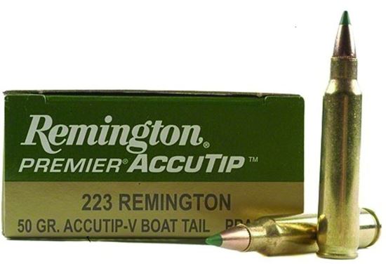 Picture of Remington PRA223RB Premier AccuTip-V Rifle Ammo 223 REM, AccuTip-V/Boat Tail, 50 Grains, 3410 fps, 20, Boxed