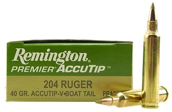 Picture of Remington PRA204B Premier AccuTip-V Rifle Ammo 204 RUG, AccuTip-V/Boat Tail, 40 Grains, 3900 fps, 20, Boxed