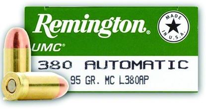 Picture of Remington L380AP UMC Pistol Ammo 380 ACP, MC, 95 Gr, 955 fps, 50 Rnd, Boxed