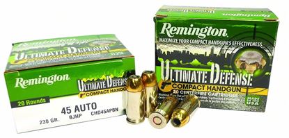 Picture of Remington CHD45APBN Ultimate Defense Compact Handgun Pistol Ammo 45 ACP, BJHP, 230 Gr, 20 Rnd, Boxed