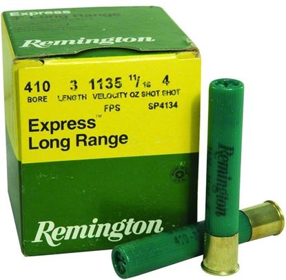Picture of Remington SP4134 Express Extra Long Range Shotshell 410 GA, 3 in, No. 4, 11/16oz, Max Dr, 1135 fps, 25 Rnd per Box