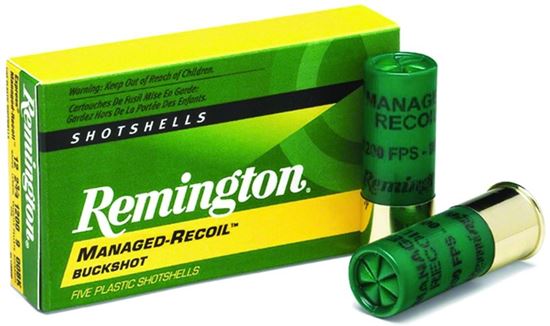 Picture of Remington RL12BK00 Express Managed-Recoil Shotgun Ammo 12 GA, 2-3/4 in, 00B, 8 Pellets, 1200 fps, 5 Rounds, Boxed