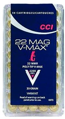 Picture of CCI 0073 V-Max Rimfire Ammo 22 WIN MAG, Poly-Tip V-Max, 30 Grains, 2200 fps, 50 Rounds, Boxed