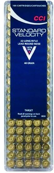 Picture of CCI 0032 Standard Velocity Rimfire Ammo 22 LR, LRN, 40 Grains, 1070 fps, 100 Rounds, Boxed
