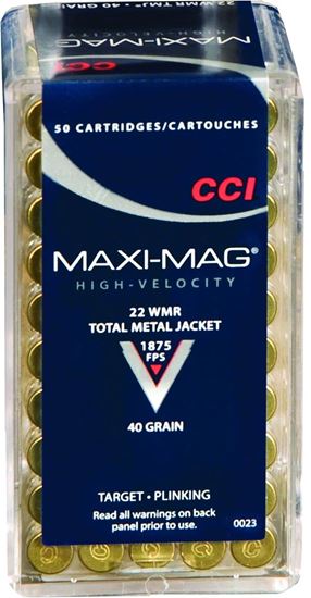 Picture of CCI 0023 Maxi Mag Rimfire Rifle Ammo 22 WIN MAG, TMJ, 40 Grains, 1875 fps, 50 Rounds, Boxed
